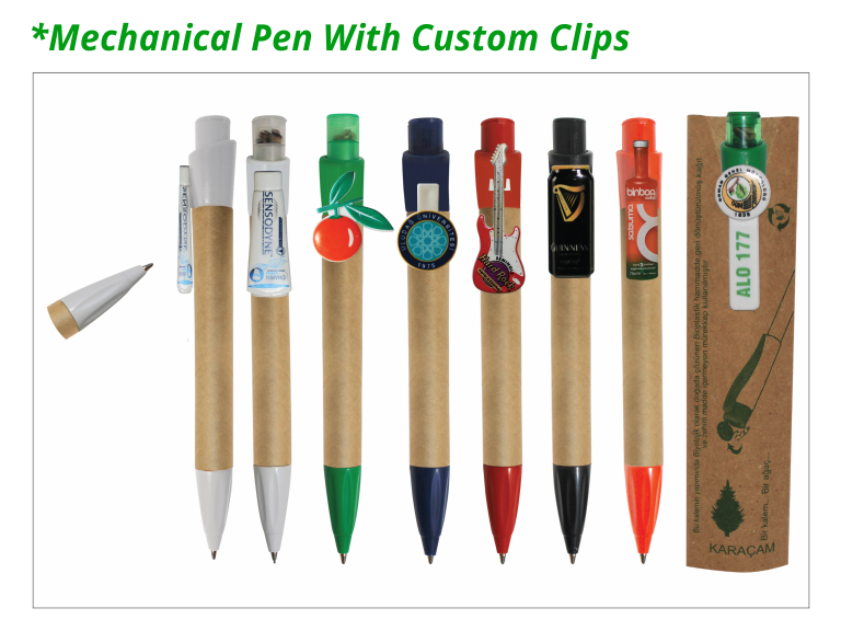 mechanical pen with custom clips